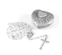 WHLHMK Love crystal Catholic rosary with love metal jewelry box (White)
