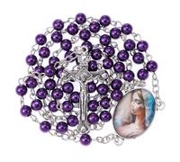 WHLHMK Rosary Beads Catholic for Women With Button Rosary Pouch, Pink Flower Beads Rosary Necklace with Pink Button Bag, Anglican Prayer Beads Christian Gifts for Women Catholic Gifts, 1, Stainless