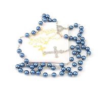 WHLHMK Rosary Beads Catholic for Women With Leather Rosary Pouch, Black Beads Rose Rosary Necklace with White Leather Pouch, Anglican Prayer Beads Christian Gifts for Women Catholic Gifts, Zinc, No
