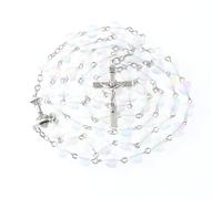 WHLHMK Rosary Beads Catholic for Women With Leather Rosary Pouch, Colorful Heart Rosary Necklace with White Leather Pouch, Zinc, No Gemstone