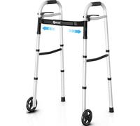 Whlicks Narrow Folding Walker for Seniors,Aluminum Lightweight Walkers with Wheels, Adjustable Width and Height Front Wheel Walker for Elderly and Disabled, Supports up to 350 lbs