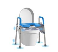 WHLICKS Raised Toilet Seat with Handles - Adjustable Width Elevated Seat, Cozy Padded Toilet Seat Risers for Seniors, Handicap & Disabled, Fits All Toilets, Blue