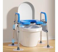 WHLICKS Raised Toilet Seat with Handles - Adjustable Width Elevated Seat, Cozy Padded Toilet Seat Risers for Seniors, Handicap & Disabled, Fits All Toilets, Blue