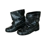 WHLL Women Mid-Calf Boots Split-Leather Slouch Cuff Buckle Heel Retro | Split-Leather Upper,Slouch Folded Cuff,Double Buckle Strap,Bow Detail,Round Toe,Rubber Outsole Block Heel Women Mid-Calf Boot
