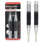 WHLLING 2-Piece Automatic Center Punch, 6 Inch Hardened Steel Spring Loaded Center Hole Punch with Adjustable Knurled Cap for Machinists and Carpenters