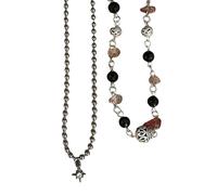 Whltzf 2Pieces Retro Peace Buckle Pendant Necklaces With Natural Stone Beads Chains Choker Set For Women And Men Natural Stone Beads