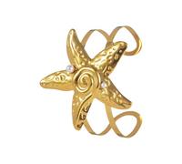 Whltzf Beach Inspired Open Cuff With Sea Star Shell Stainless Steel Jewelry Gift Wrist Accessory Rustproof Marine, One Size, as described, as described