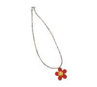 Whltzf Flower Pendant Necklace Smiling Face Beaded Neckchain Adjustable Length Choker Trendy Collarbone Chain Fashion Neckwear Design Necklace Adjustable Chain Choker Handmade Neckwear Sweet And