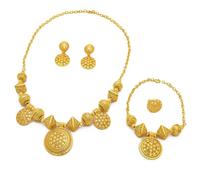 Whltzf Gold Color Necklace Earring Wrist Chain And Rings Set For Bridal And Party Nigerian Weddings And Engagement Parties Gold Color Pendant Necklace