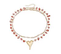 Whltzf Modern Two-Tier Rhinestone Necklace With Irregular Heart Charm & Sparkling Crystal Accents For Women's Daily Wear, One Size, as described, as described