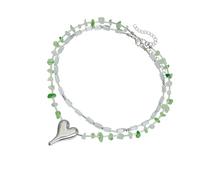 Whltzf Modern Two-Tier Rhinestone Necklace With Irregular Heart Charm & Sparkling Crystal Accents For Women's Daily Wear, One Size, as described, as described