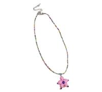 Whltzf Smiling Face Beaded Necklace Trendy Floral Pendant Clavicle Chain Simple Neck Jewelry Party & Daily Wearing Unique Floral Necklace Women Daily Wear Neck Jewelry Chain