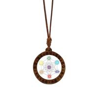 Whltzf Wood Sri Yantra Amulet Necklace Hexagram Sacred Geometric Pattern Pendant Clavicle Chain Handmade Spiritual Jewelry Sri Yantra Pendant