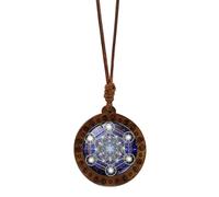 Whltzf Wood Sri Yantra Amulet Necklace Hexagram Sacred Geometric Pattern Pendant Clavicle Chain Handmade Spiritual Jewelry Sri Yantra Pendant