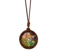 Whltzf Wood Sri Yantra Amulet Necklace Hexagram Sacred Geometric Pattern Pendant Clavicle Chain Handmade Spiritual Jewelry Sri Yantra Pendant