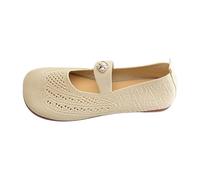 Whmowvn Flat Elegant Shoes Women's - Mary Jane Square Slip-On Slip-On Slippers Hollow Flat Shoes Lightweight Breathable Low Shoes Elegant Comfortable Women's Shoes Non-Slip Casual Shoes, beige, 4 UK