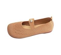 Whmowvn Flat Elegant Shoes Women's - Mary Jane Square Slip-On Slip-On Slippers Hollow Flat Shoes Lightweight Breathable Low Shoes Elegant Comfortable Women's Shoes Non-Slip Casual Shoes, khaki, 6 UK