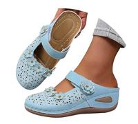 Whmowvn Sandals & Slides for Women - Clogs Floral Pattern Slippers Closed Slippers with Holes Mules Elegant Slides Comfortable Summer Sandals Soft Leisure Sandals for Travel, sky blue, 8.5 UK