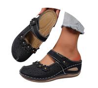 Whmowvn Sandals & Slides for Women - Clogs Floral Pattern Slippers Closed Slippers with Holes Mules Elegant Slides Comfortable Summer Sandals Soft Leisure Sandals for Travel, black, 8.5 UK