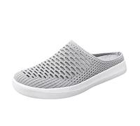 Whmowvn Slides Women's Leather Clogs Closed Slippers Slip On Beach Shoes PU Leather Summer Shoes Breathable Slides Comfortable Mules Lightweight Flat Shoes Non-Slip Casual Shoes, gray, 10 UK