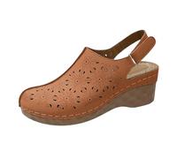 Whmowvn Women's Clogs with Straps at the Back - Wedge Sandals Closed Platform Sandals Large Sizes Mules Comfortable Slip-On Shoes Hollow Summer Sandals Breathable Strap Sandals for Allta, brown, 8 UK