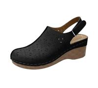 Whmowvn Women's Clogs with Straps at the Back - Wedge Sandals Closed Platform Sandals Large Sizes Mules Comfortable Slip-On Shoes Hollow Summer Sandals Breathable Strap Sandals for Allta, black, 6 UK