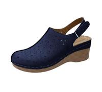Whmowvn Women's Clogs with Straps at the Back - Wedge Sandals Closed Platform Sandals Large Sizes Mules Comfortable Slip-On Shoes Hollow Summer Sandals Breathable Strap Sandals for Allta, navy, 7 UK