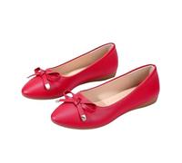 Whmowvn Women's Summer Ballet Flats - Mary Jane Closed Flat Shoes with Bow Slip-On Shoes Elegant Comfortable Low Shoes Slip On Slippers Lightweight Breathable Boat Shoes Non-Slip Mother Shoes, red, 4