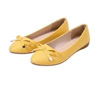Whmowvn Women's Summer Ballet Flats - Mary Jane Closed Flat Shoes with Bow Slip-On Shoes Elegant Comfortable Low Shoes Slip On Slippers Lightweight Breathable Boat Shoes Non-Slip Mother Shoes, yellow