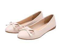 Whmowvn Women's Summer Ballet Flats - Mary Jane Closed Flat Shoes with Bow Slip-On Shoes Elegant Comfortable Low Shoes Slip On Slippers Lightweight Breathable Boat Shoes Non-Slip Mother Shoes, beige