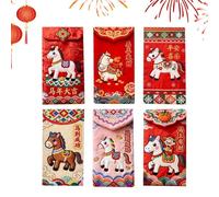 Whnbuij Chinese Red Envelope - 6 Pieces New Year 2026 Charms | Red Embroidered Envelopes For Money - For Greeting Cards Spring Party Tet Wedding Holiday And Inauguration Party