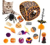 Whnbuij Halloween Cube Cat Toy Set - Cozy Tunnel Bed, Scratching Toy and Catnip Toy | Interactive Kitten Playset with Hide-and-Seek Fun, Feather Teasers and Peekaboo Playtime