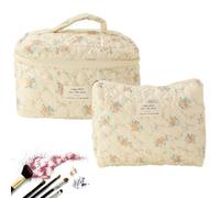Whnbuij Makeup Bag with Zipper, 2 Large Cosmetic Bags with Zipper, Soft Makeup Bag for Home, Gym, Hotel, Cute Cosmetic Bag for Camping, Business Trip, Orange flowers on yellow background, Siehe