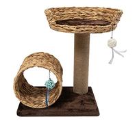 WHNLZGND 2-Tier Cat Tree with House & Scratching Post 36lb Capacity Small Cat Tower with Tunnel, Plush Perch & 2 Hanging Balls, Space-Saving Design for Large Cats (15.7x12.2x19.7in, Brown)