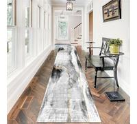 Whnoorher Extra Long Carpet Runner for Hallway, Black Grey Non Slip Rug 1m 150cm 2m 250cm 3m 350cm 4m 450cm 5m 550cm 6m Thin and Washable Floor Carpet Runners, Soft Durable(120×500cm/3.9ft×16.4ft)