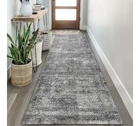 Whnoorher Hallway Area Rug Runner, Non Slip Washable Low Pile Carpet Runner, Long Narrow Floor Mat for Hall Stairs Passage Kitchen Living Room Balcony - Classical Grey(60×300cm/2ft×9.8ft)