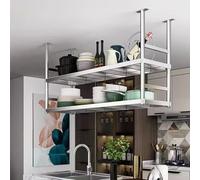 Whnoorher Kitchen Stainless Steel Racks Ceiling Shelf Mounted Floating Suspended Shelving 2-Layer Shelves for Home Organizer, Bar Decoration, Greenery Display(120x35x80cm)