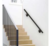 Whnoorher Metal Wrought Iron Stairs Banister Railing, Wall-Mounted Non Slip Handrail for Indoor and Outdoor, Black Round Galvanized Pipe Corridor Safety Support Rod -Complete Kit(16ft/480cm)