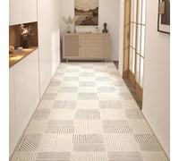 Whnoorher Minimalist Striped Runner Rug for Hallway, Washable Kitchen Corridor Entrance Area Rugs Extra Long Floor Mat for Dining Hall Stairs Passage, Narrow Carpet - Beige(80×100cm/2.6ft×3.3ft)
