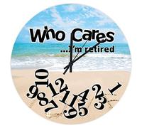 Who Cares I am Retired Clock Who Cares I'm Retired English Beach Silent Non Ticking Round Battery Operated Wall Clock, Novelty Large Hanging Clock 12", Retirement Gift Clock