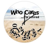 Who Cares I am Retired Clock Who Cares I'm Retired English I Love You Beach Silent Non Ticking Round Battery Operated Wall Clock, Novelty Large Hanging Clock 12", Retirement Gift Clock