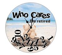 Who Cares I'm Retired Beach Love Hugs Clock Retirement Present Numeral Wood Clocks Non-Ticking Battery Operated 10 inch Funny Relax Farmhouse Clock Decor For Home Living Room Bedroom Kitchen Patio
