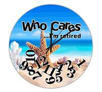 Who Cares I'm Retired Beach Sea Star Wood Clocks Nature Wilderness Round Clock Battery Operated Silent Quartz 15 inch Funny Relax Wood Clocks Decoration For Living Room Kitchen Home Bedroom