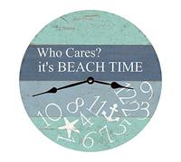 Who Cares It'S Beach Time Round Clocks Decorative Arabic Numerals Frameless Wall Clock Easy To Read Wall Clock For School Office Home 25Cm