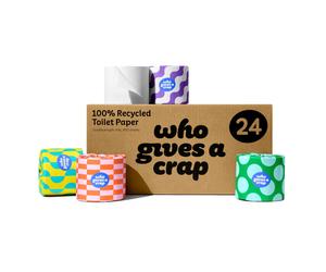 Who Gives A Crap ? 100% Recycled, Twice as Long, Toilet Roll, Box of 24 (3-Ply, 400 Sheets-10x10cm) - Soft, Strong, Sustainable