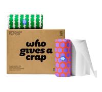 Who Gives a Crap Recycled Paper Towels, 2 Ply, 6 Rolls, 135 Adjustable Sheets per Roll, 100% Recycled Paper, Strong, Durable, Absorbent, & Sustainable, Eco Friendly With Plastic Free Packaging, White