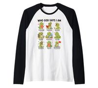 Who God Says I Am T-rex Christian Faith Bible Verse Raglan Baseball Tee