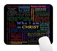 Who I Am in Christ Christian Mouse Pad, Religious Inspirational Desk Mat | Colorful Bible Verse Scripture Quotes, Affirmations Faith Motivational Print, 9.5"x 7.9", Cute Smooth & Anti-Slip Mousepad