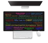 Who I Am in Christ Large Mouse Pad, Colorful Bible Verse Art Black Desk Mat | Keyboard Mat Stitched, 31.5" x 15.8", Christian Scripture, Inspirational Faith Quote, Religious, Identity in Christ