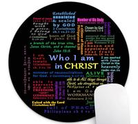 Who I Am in Christ Round Mouse Pad, Inspirational Quotes Circular Desk Mat
